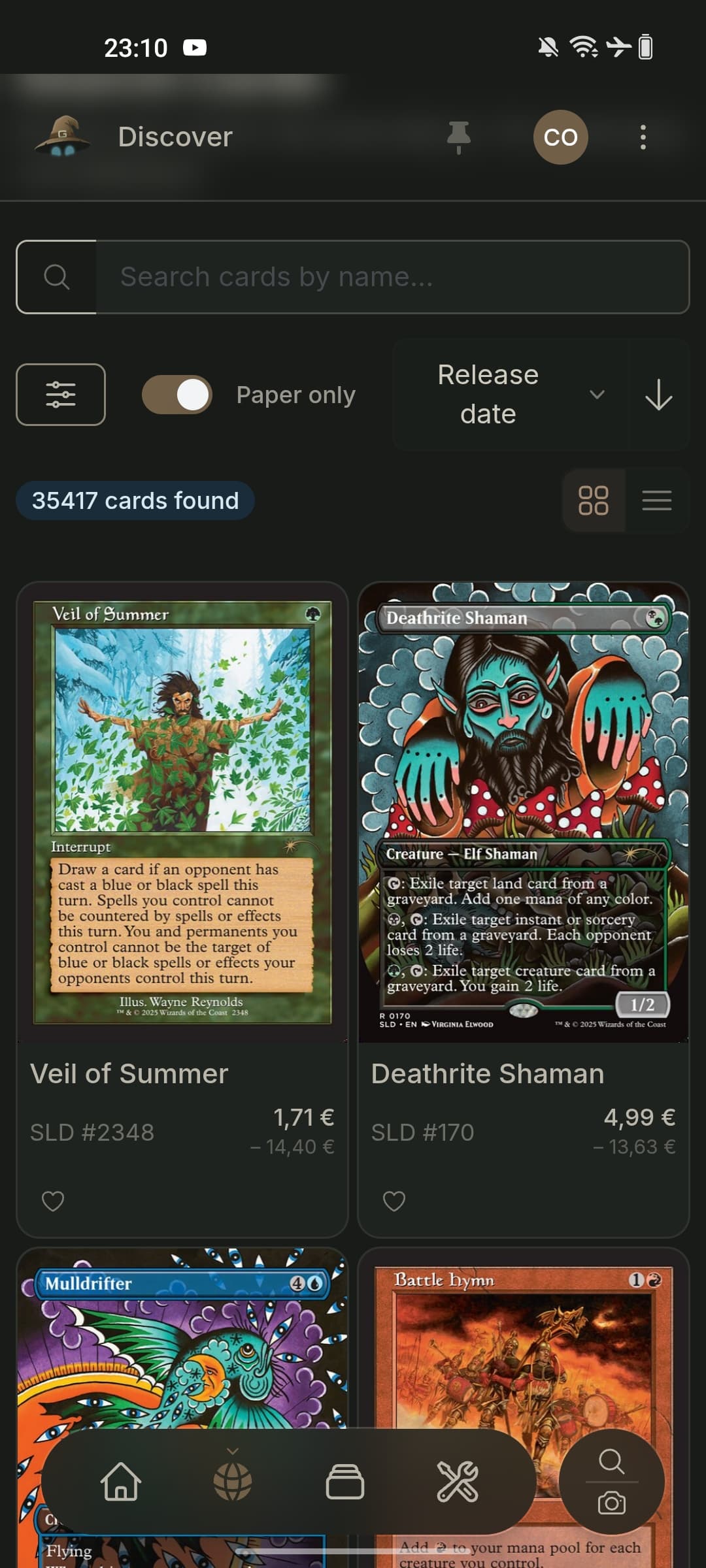 Card search and browsing