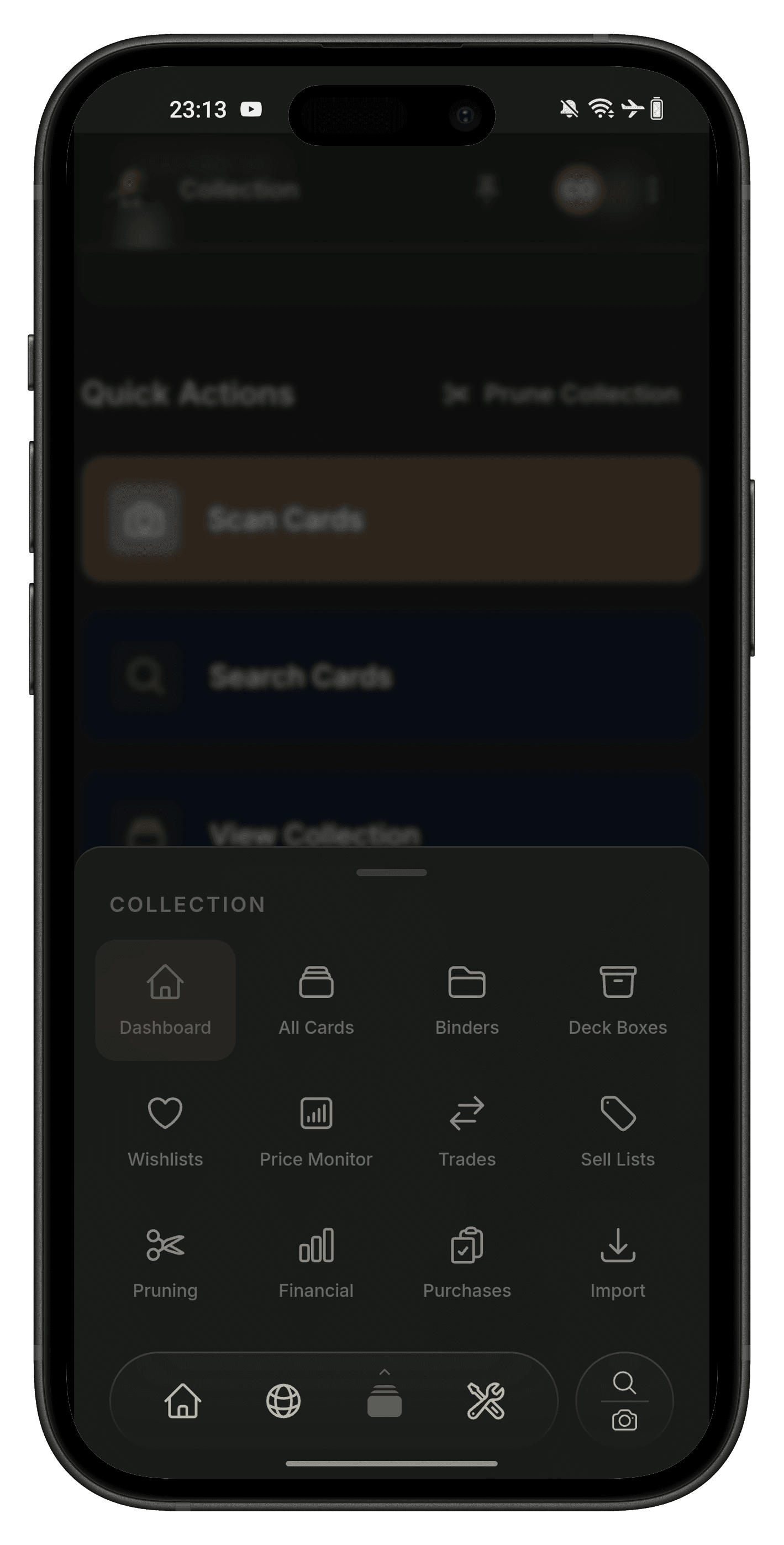 Collection dashboard and quick actions