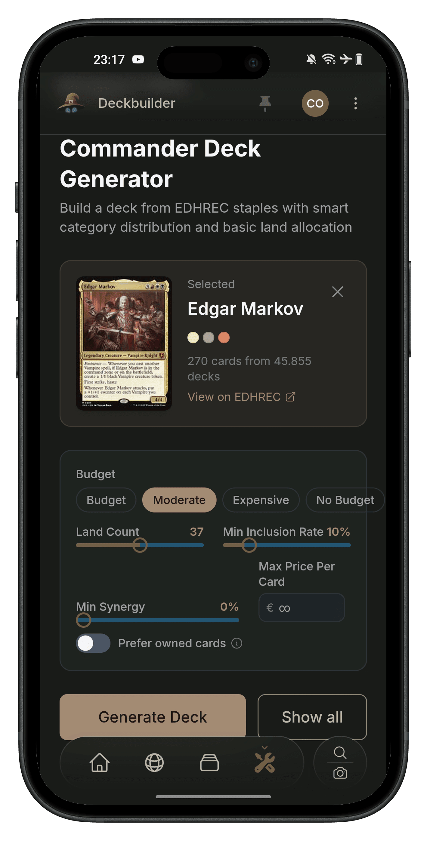 Commander deck generator from EDHREC staples