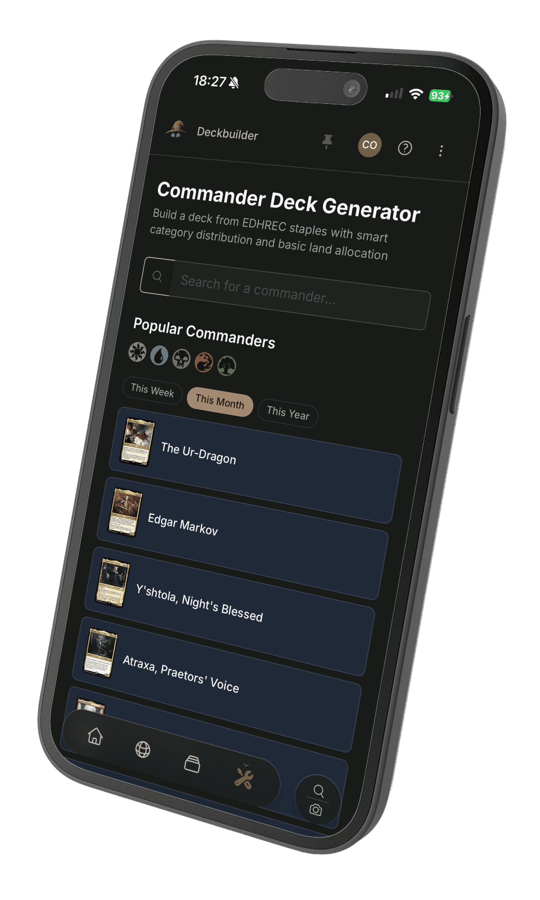 Grimoria commander deck generator on iPhone