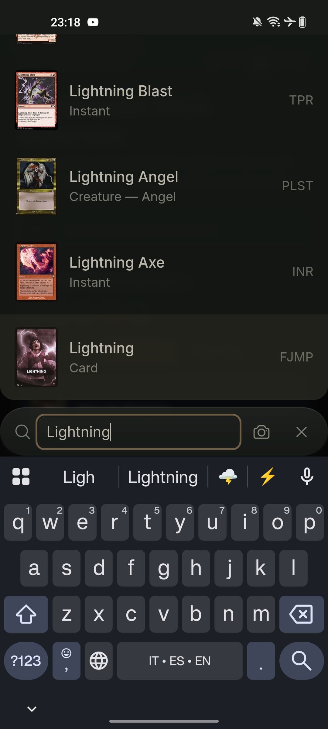 Instant card search with keyboard input